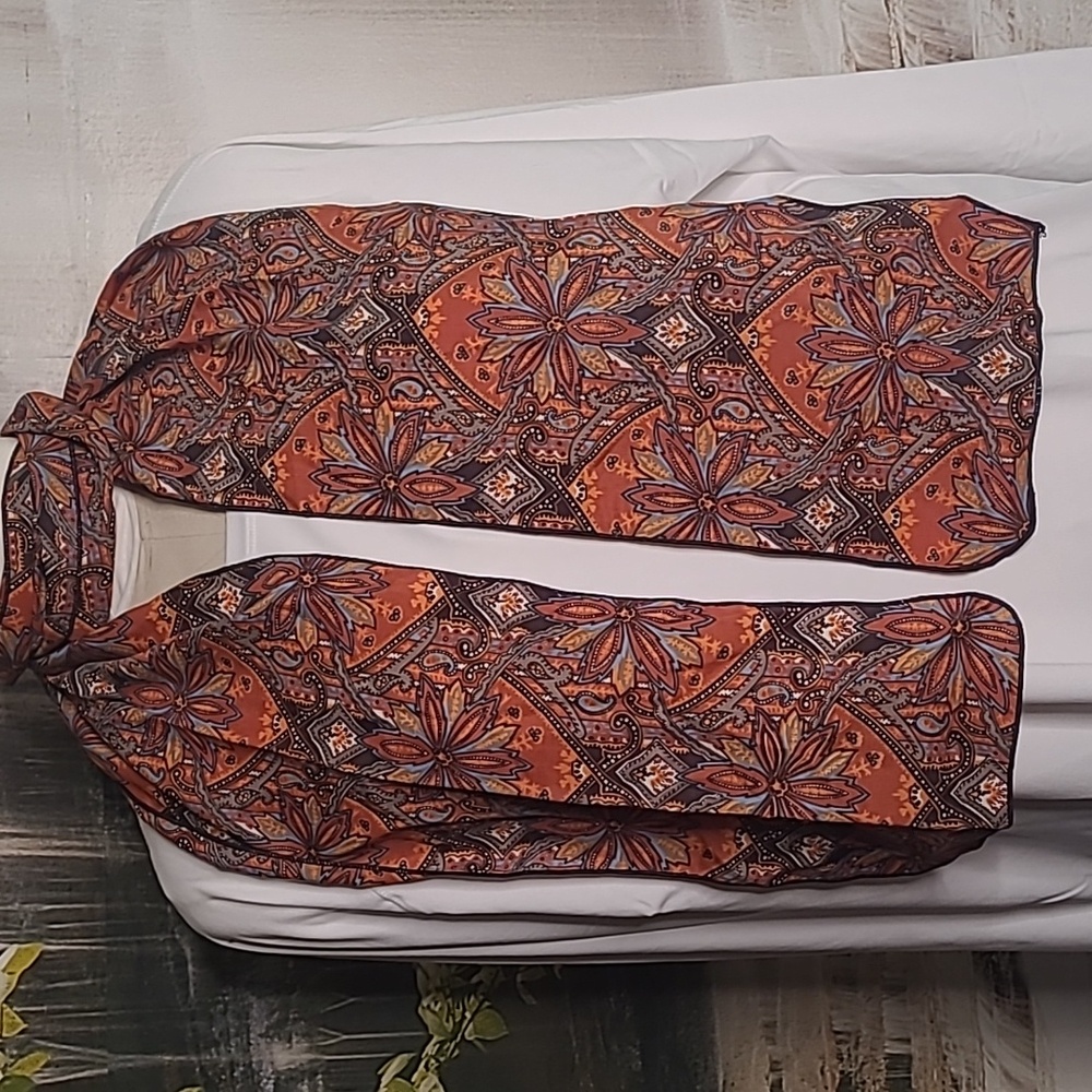 Womens colorful warm fall tones brown blue floral paisley scarf